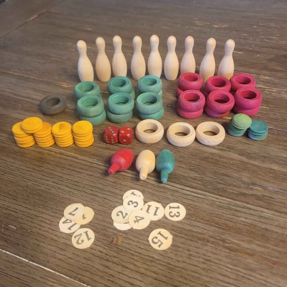 Vintage wood game pieces